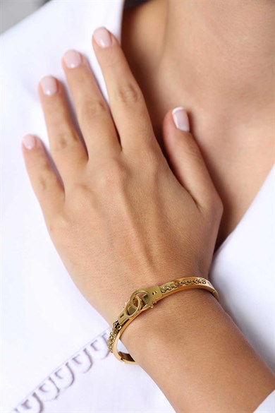 Kelepçe Detaylı Gold Altın Kaplama Bileklik