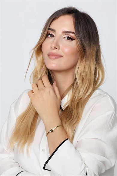 Tek Taşlı Arı Gold Altın Kaplama Bileklik