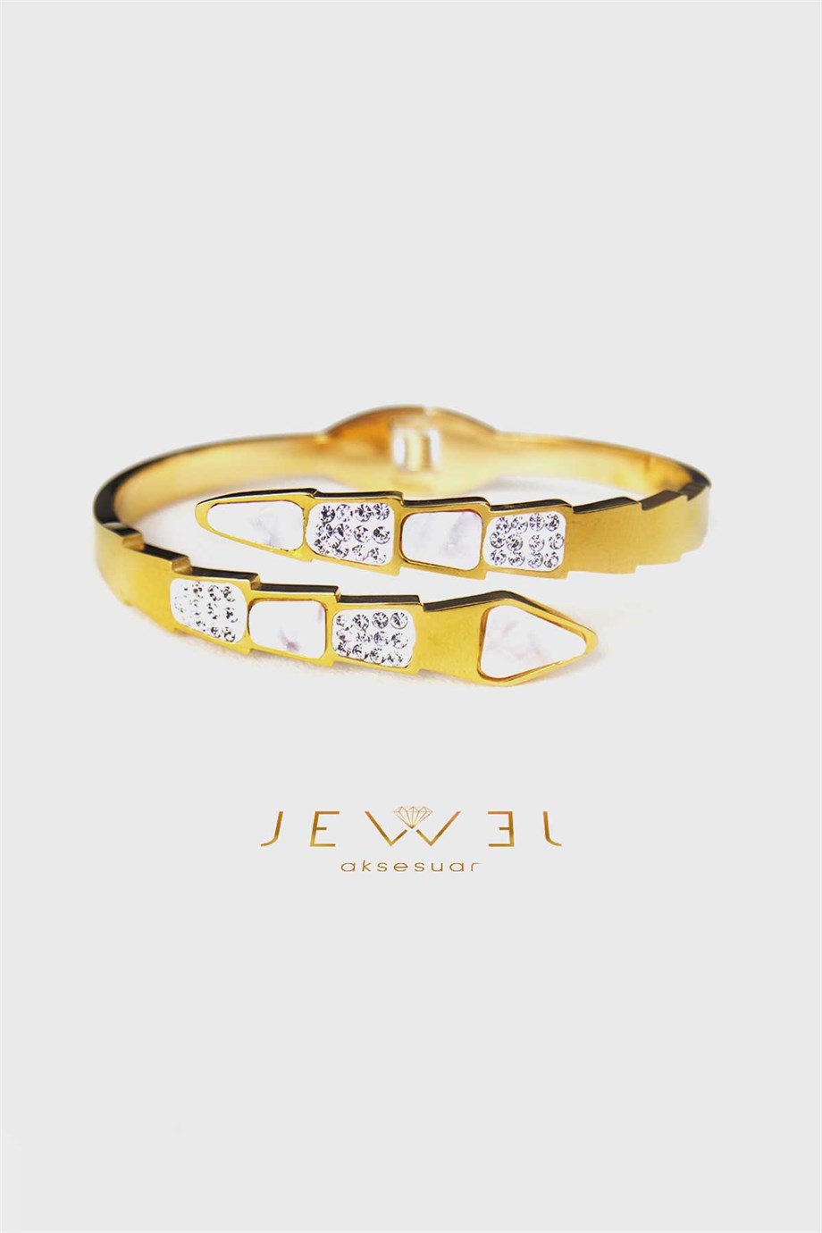 Üçgen Sıra Taşlı Gold Altın Kaplama Bileklik